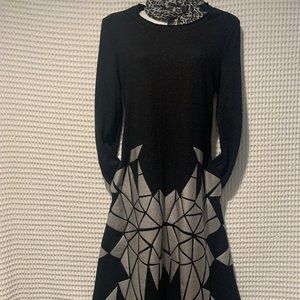 Pino Pizo Collection Ladies Black & Silver Appliques Long Sleeve Dress